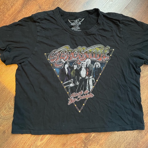 Affliction Tops - Aerosmith Black Tee with Silver stud Logo crop top